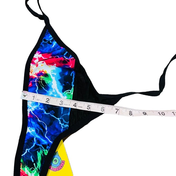 CrazedWear Sol Rainbow Electric Lightning Mesh Plunge Neck O-Ring Rave Bodysuit - Picture 10 of 10